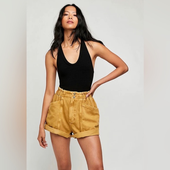 Free People Pants - Free People Kauai Nights Paper Bag Roll Hem Shorts Gold Brown Size Medium